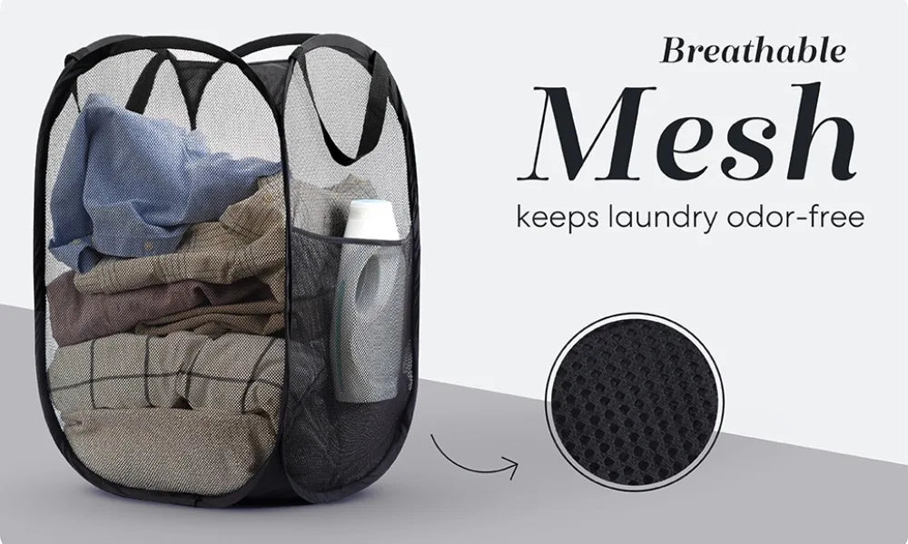 Collapsible Mesh Laundry Basket with Handles