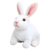 A white plush rabbit stuffed animal with pink inner ears and dark eyes.