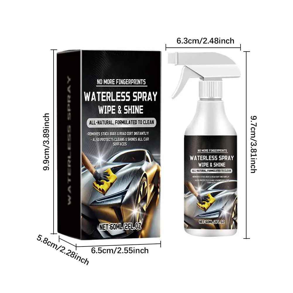 Botella de limpiador en spray sin agua y brillo para limpiar coches con dispensador de bomba.