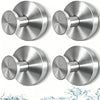 A set of two round, brushed stainless steel suction cup hooks shown from different angles.