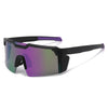 Purple-tinted polarized sports sunglasses with black frames shown against a white background.