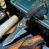 Cuchillo Plegable de Acero Damasco con Mango de Ébano