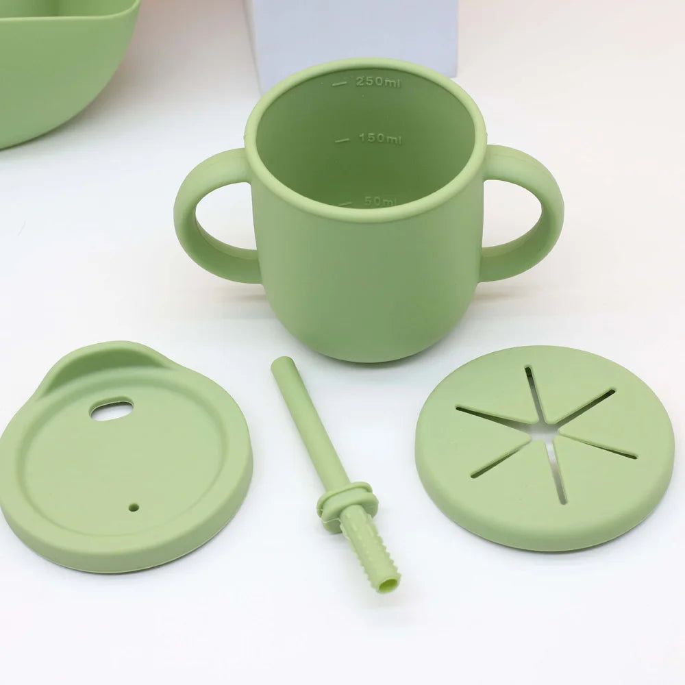 Complete Silicone Baby Tableware Set with Suction Plate and Utensils