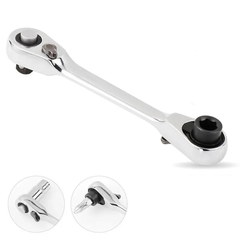 Compact 2-in-1 Ratchet Wrench with Socket and Bit Drives