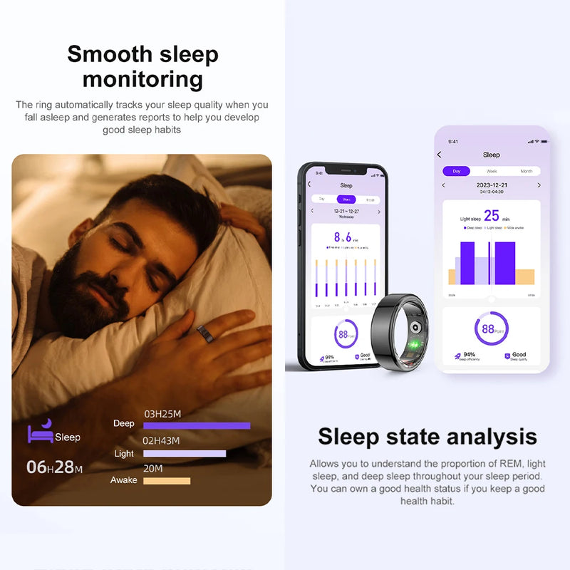Titanium Steel Smart Ring with Health Monitoring