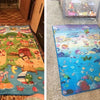 A colorful soft EVA foam baby play mat featuring a farm animal design with various figures and landscapes.