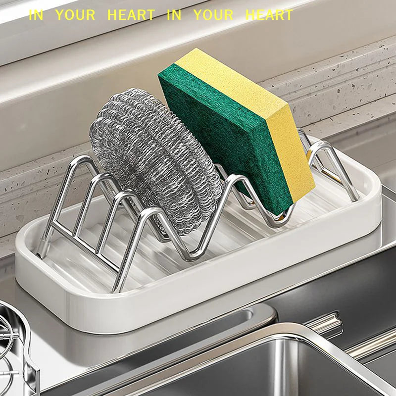 W-shaped stainless steel soap holder with a drainage tray featuring green and yellow soap bars.