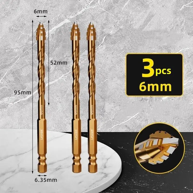 Carbide Four-Blade Serrated Drill Bit Set 6-10mm for Tile, Ceramic, and Stone