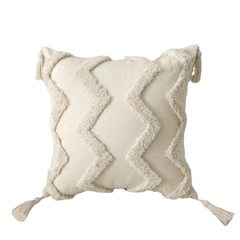 Housse de Coussin en Coton Bouffant avec Frange