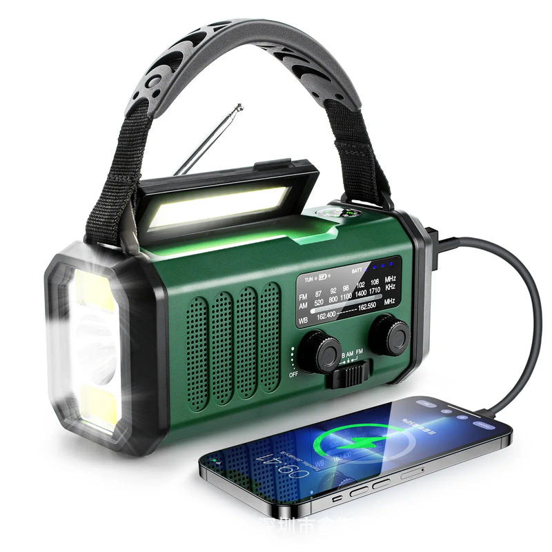 Radio de Emergencia Portátil con Carga Solar y Manivela