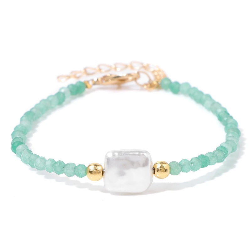 Natural Stone Bead Bracelet with Adjustable Lace-Up Closure