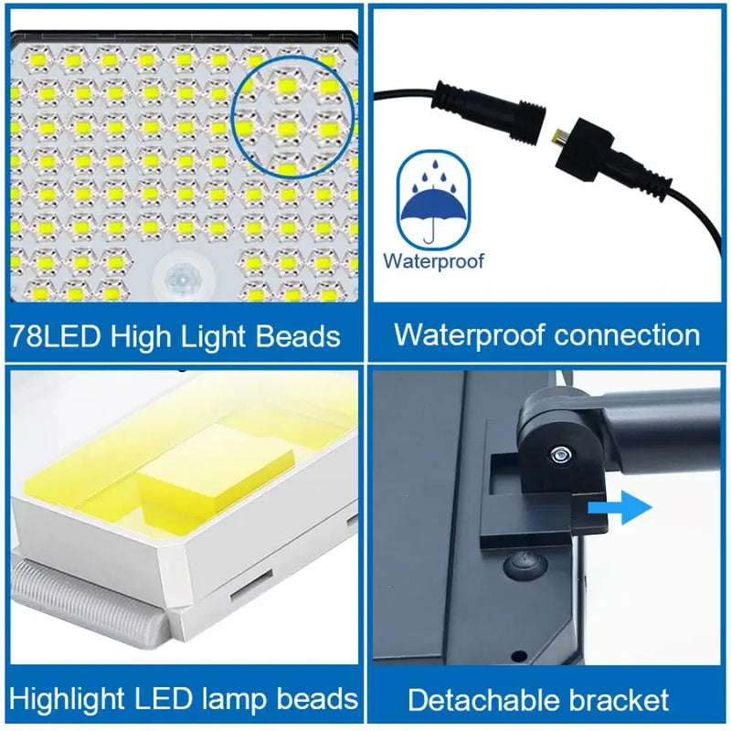 Triple-Head Solar LED Flood Light with Motion Sensor and Remote Control
