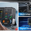A display showing three functions of an electronic device: Oscilloscope, Multimeter, and Signal Generator.