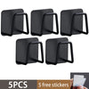 Five black stainless steel sponge holders or kitchen sink racks shown individually.