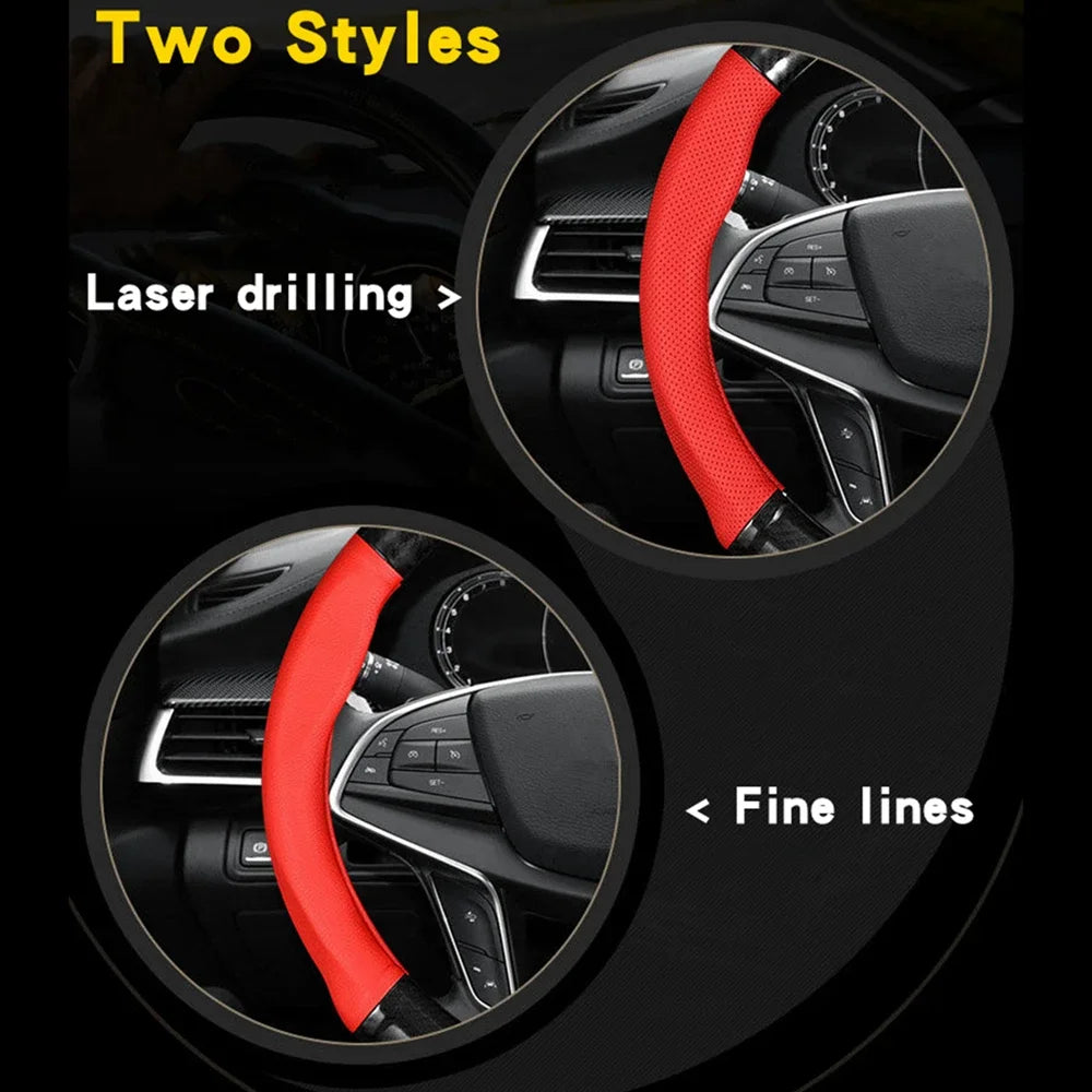 Carbon Fiber Leather Steering Wheel Cover with Anti-Slip Grip