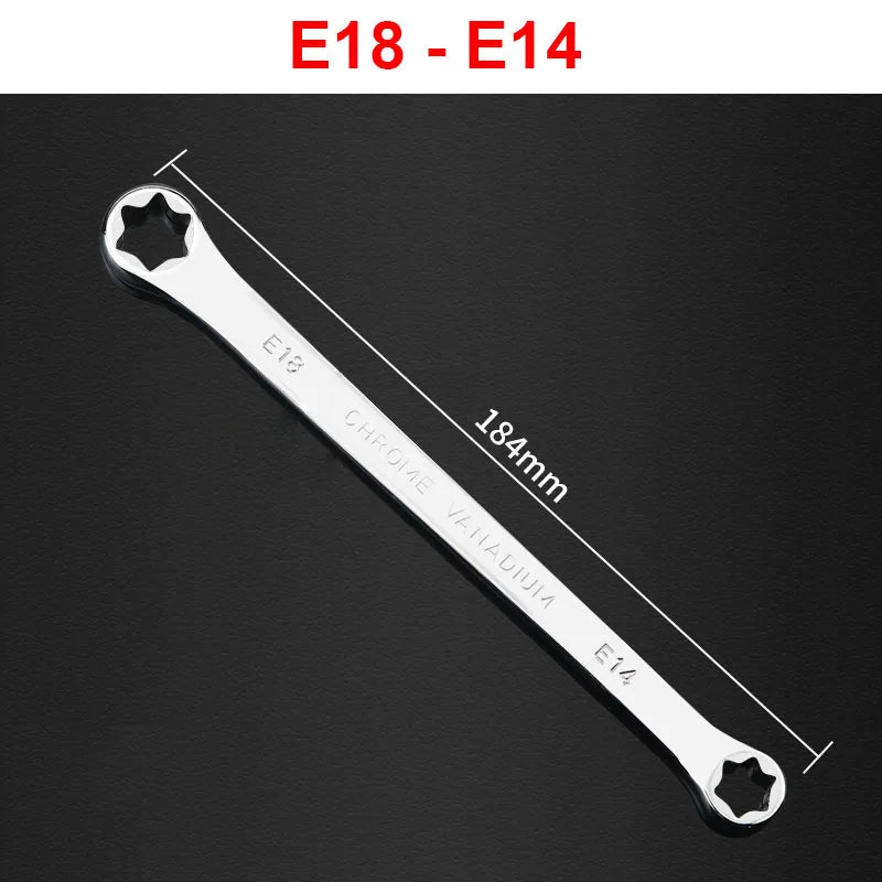 Professional E-Torx Wrench Set with Double-Ended Star Ring Spanners