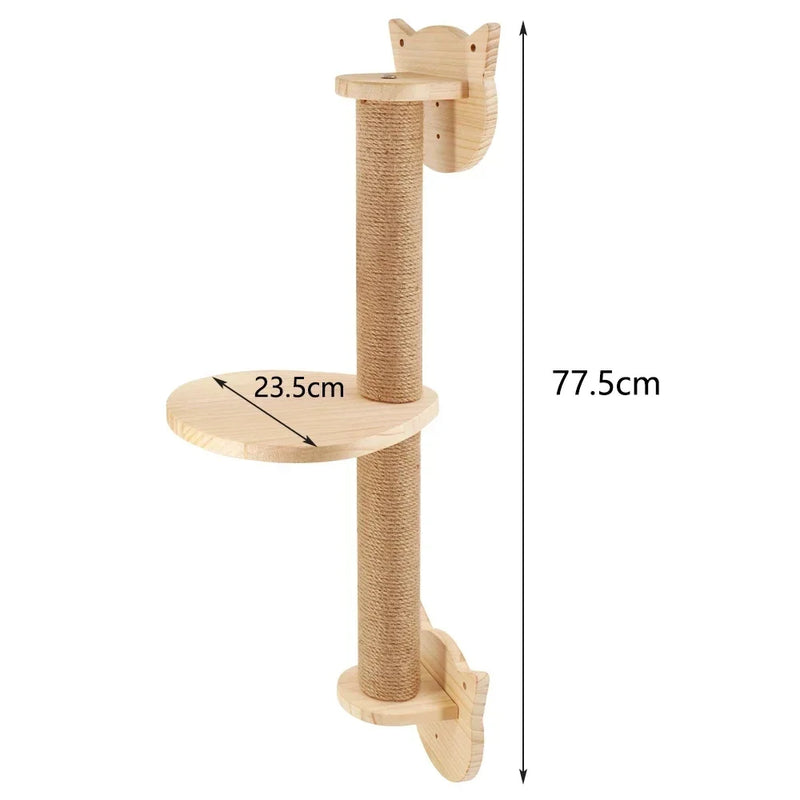 Wall-Mounted Wooden Cat Climbing Shelf with Sisal Scratching Post