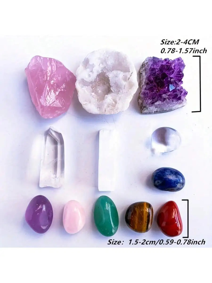 Natural Crystal Chakra Set with Amethyst, Agate, and Selenite
