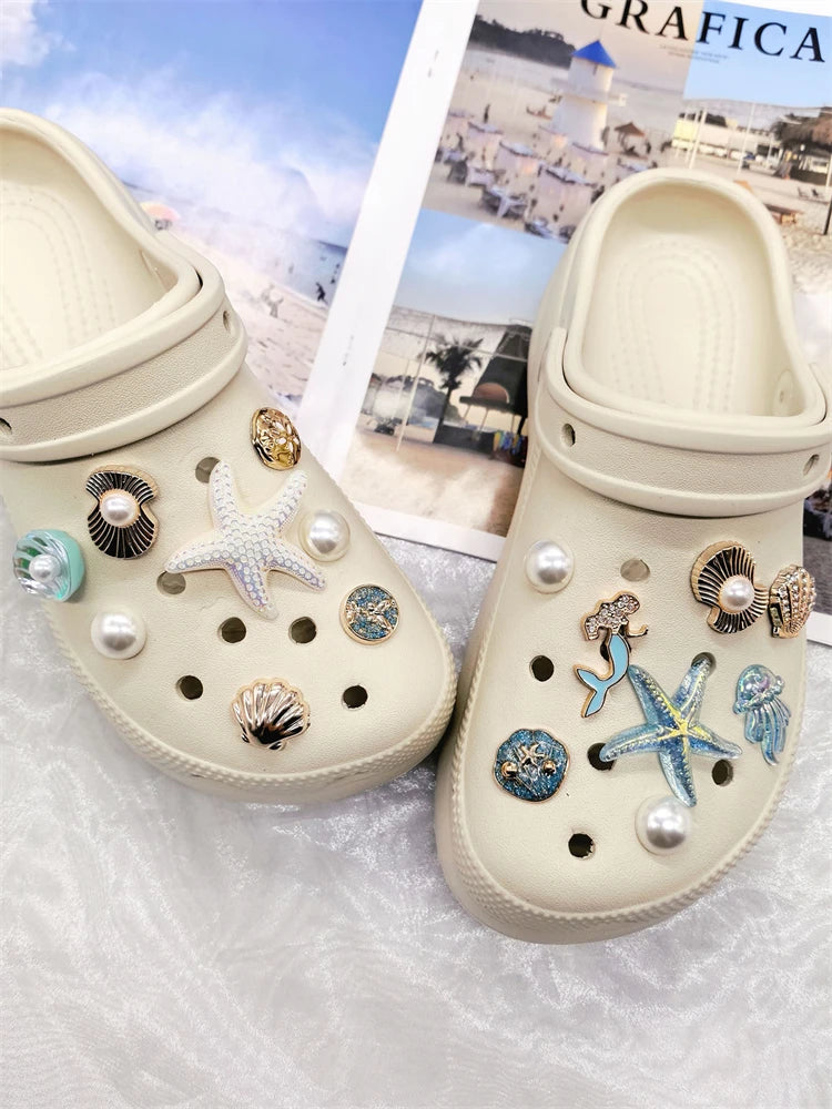 Beach-Themed Shoe Charms Set - 16 Pieces