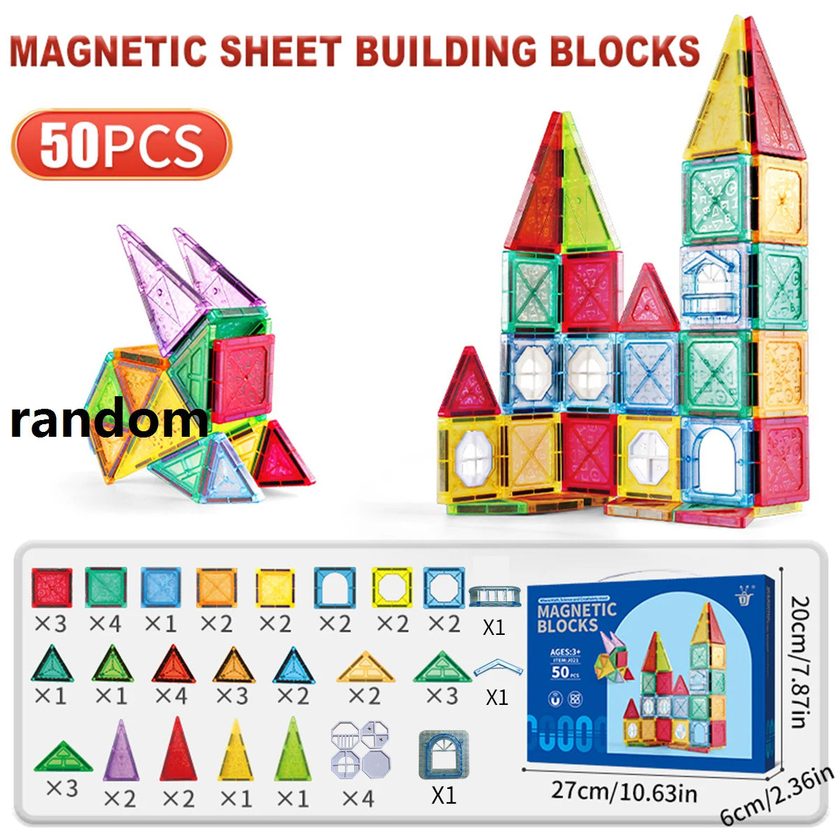 A set of magnetic sheet building blocks in various colors and shapes for children's construction play