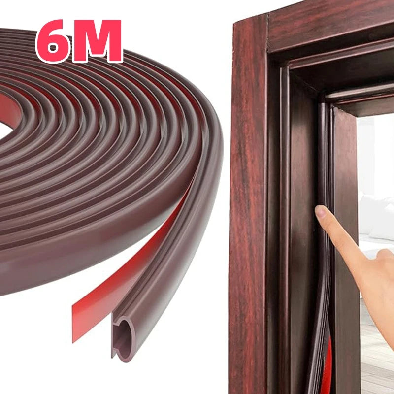 Roll of maroon self-adhesive D-shape weather stripping used for sealing doors and windows.