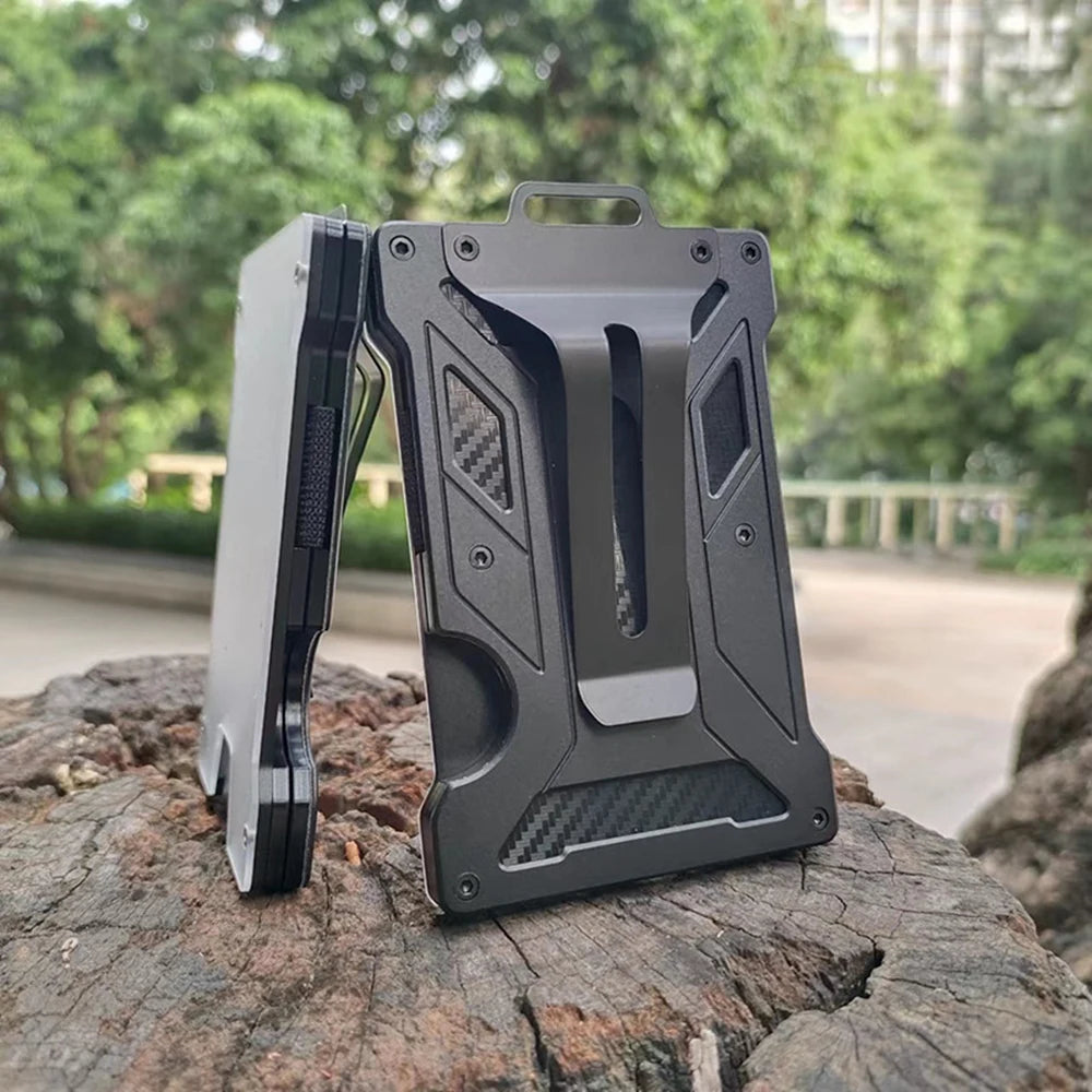 Slim Aluminum RFID Blocking Wallet with ID Window and Money Clip