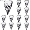 A set of ten black and white embroidered iron-on patches featuring skull designs.