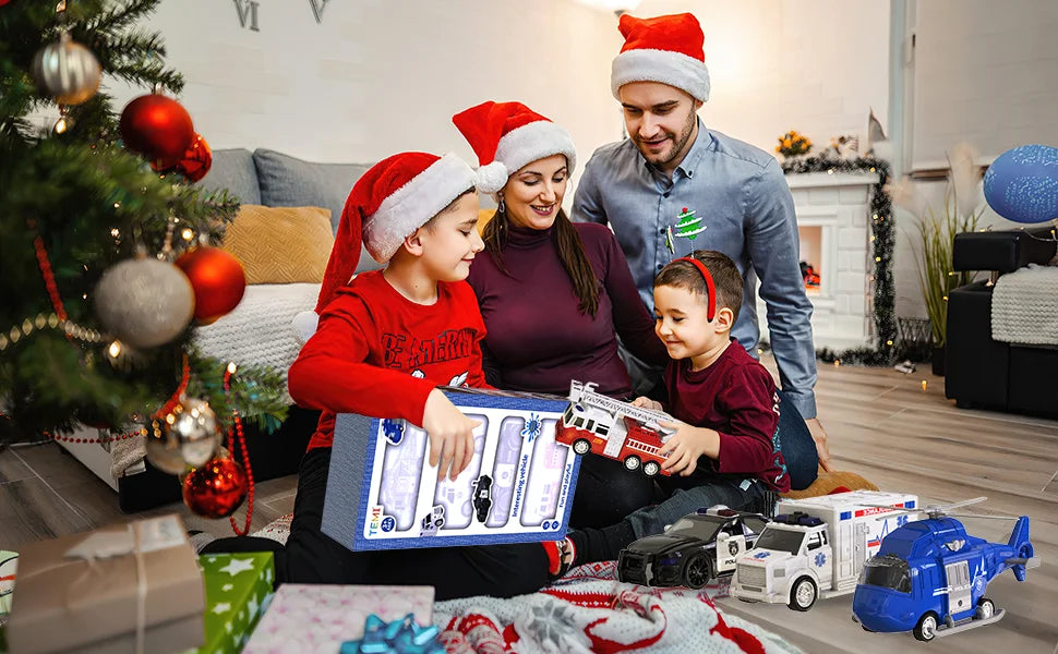 Friction Powered Emergency Vehicle Toy Set with Lights and Sounds