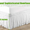 White ruffled bed skirt featuring 15 inches of elastic hemline for a queen or king bed.