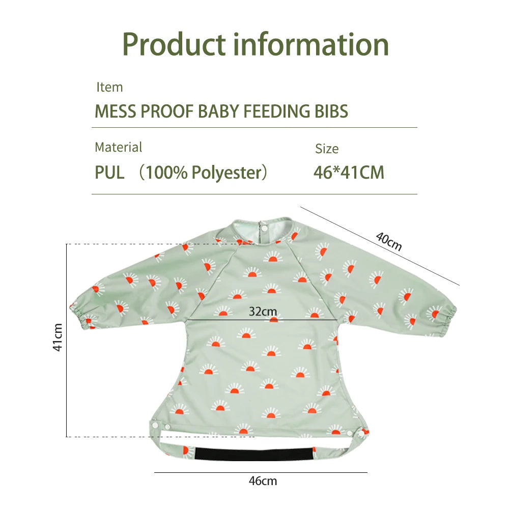Snap Button Waterproof Baby Feeding Bib with Long Sleeves