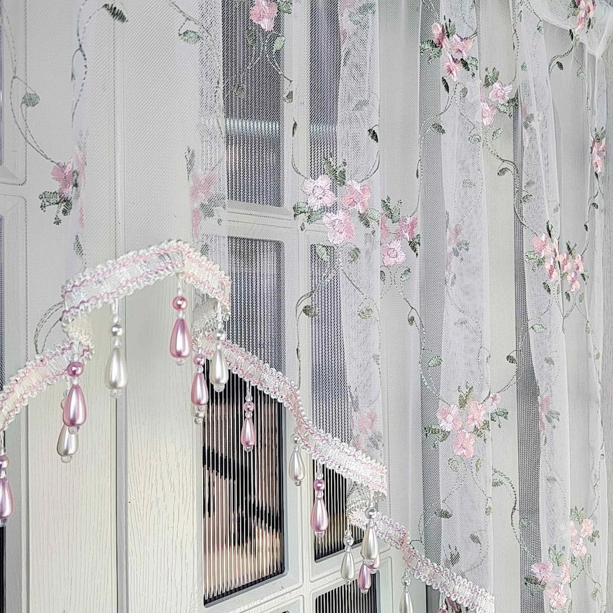 Embroidered Floral Lace Valance Curtain