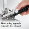 A hand adjusts the fine-tuning upgrade on a heavy-duty furniture installation lifting bracket to adjust descent speed.