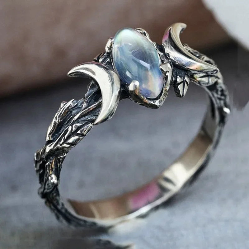 Imitation Moonstone Moon Ring for Women - Vintage Bohemian Jewelry