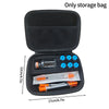 Black storage bag containing multiple small glass vials and plastic tubes for insulin or peptide storage