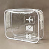 Clear quart-size toiletry bag with TSA approved symbols for travel