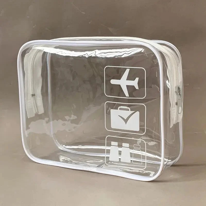 Clear quart-size toiletry bag with TSA approved symbols for travel