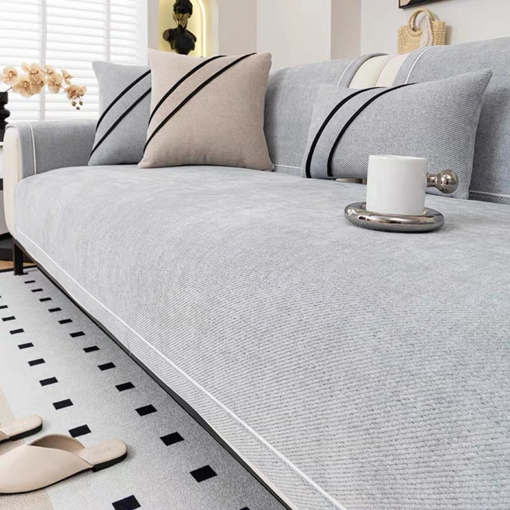 Luxurious Chenille Sofa Cover with Anti-Slip Backing