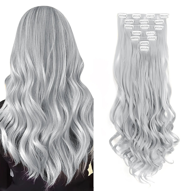 22-Inch Curly Wavy Clip-In Hair Extensions - 7 Piece Set