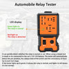 An automobile relay tester device with an LED display showing green for normal and red for abnormal relay status.