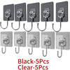 Black and clear self-adhesive rotating wall hooks in 5 pieces for storage