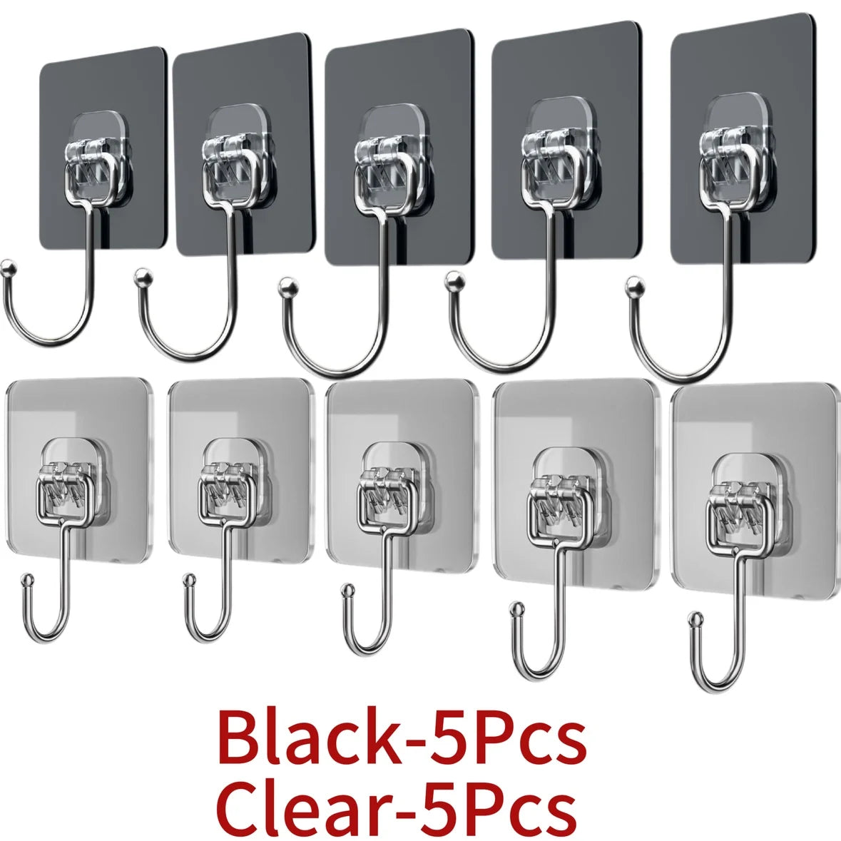 Black and clear self-adhesive rotating wall hooks in 5 pieces for storage