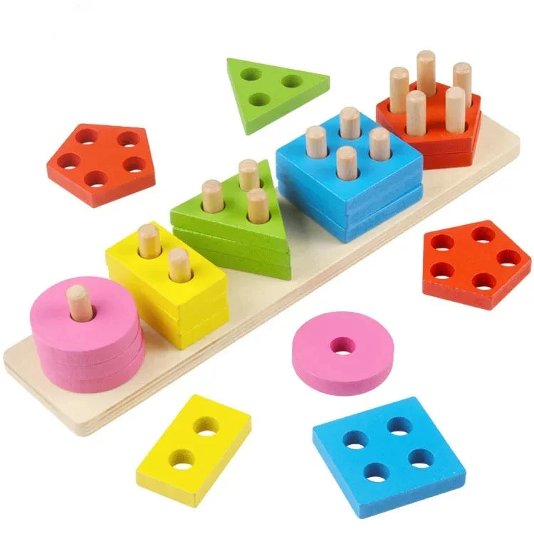 Montessori Wooden Shape Sorting Stacking Toy for Toddlers