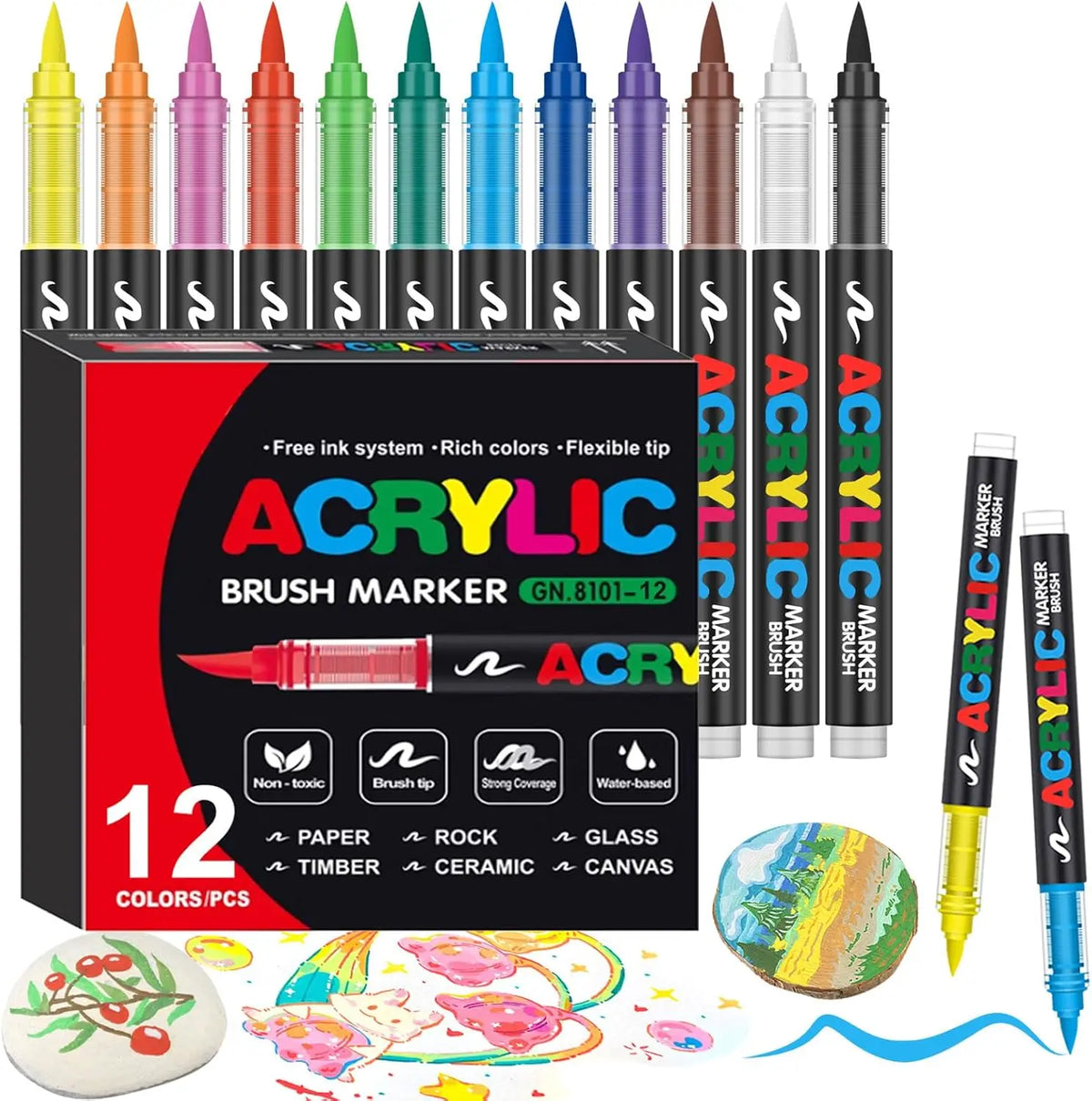 Acrylic Paint Pens with Brush Tips – 24 Vibrant Colors