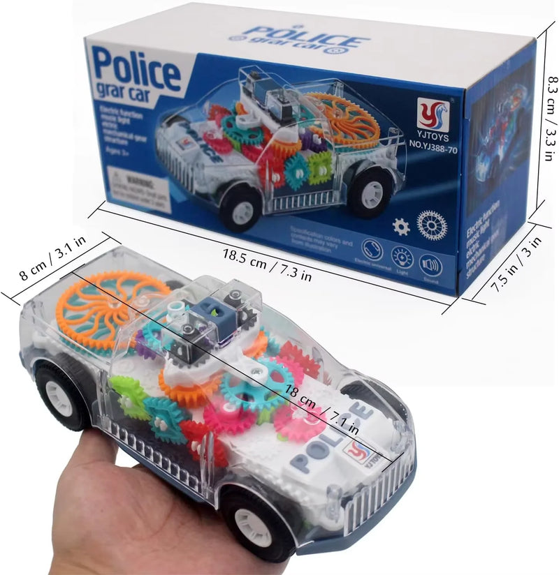 Voiture de Police Transparente avec Engrenages, Lumières et Musique