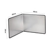 A foldable stainless steel splatter guard for the stovetop, shown in a closed, rectangular form.