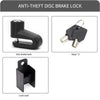 Anti-theft disc brake lock kit showing the lock, keys, and lock rack components.