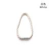 A white magnetic curtain tieback featuring a braided rope and a metal buckle clasp.