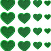 A collection of twenty-four green embroidered heart iron-on patches.