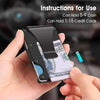 A hand holds a black slim RFID-blocking aluminum wallet with a money clip displaying US currency and credit cards.