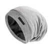 A gray silk-like night cap rolled up, designed for long hair and curls.
